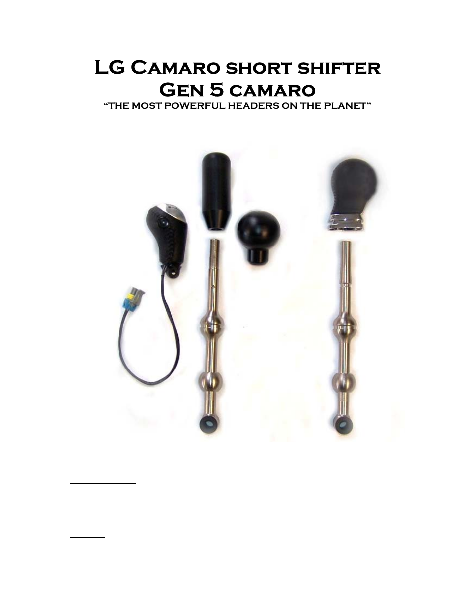 LG Motorsports LG Gen5 Short Shifter User Manual | 8 pages
