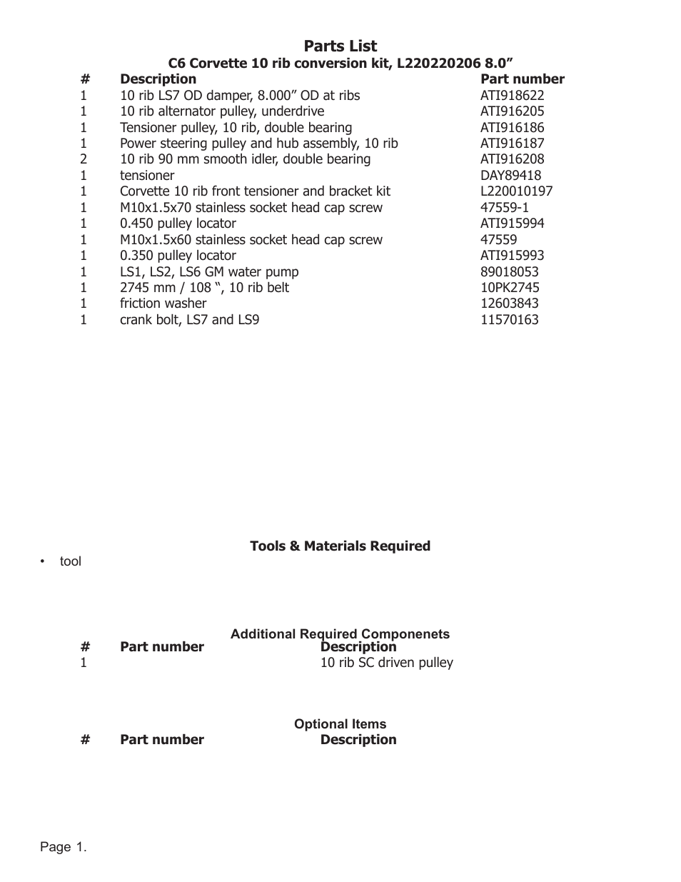 Lingenfelter L220220206 Lingenfelter C6 Z06 Corvette 10 Rib Supercharger Drive Kit v0.1 User Manual | Page 2 / 8