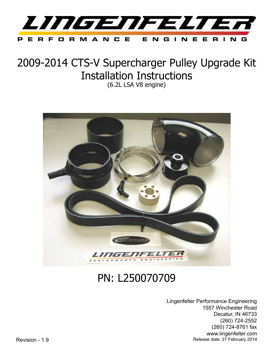 Lingenfelter L250070709 Lingenfelter CTS-V LSA Supercharger Pulley 2009-2012 v1.9 User Manual | 31 pages