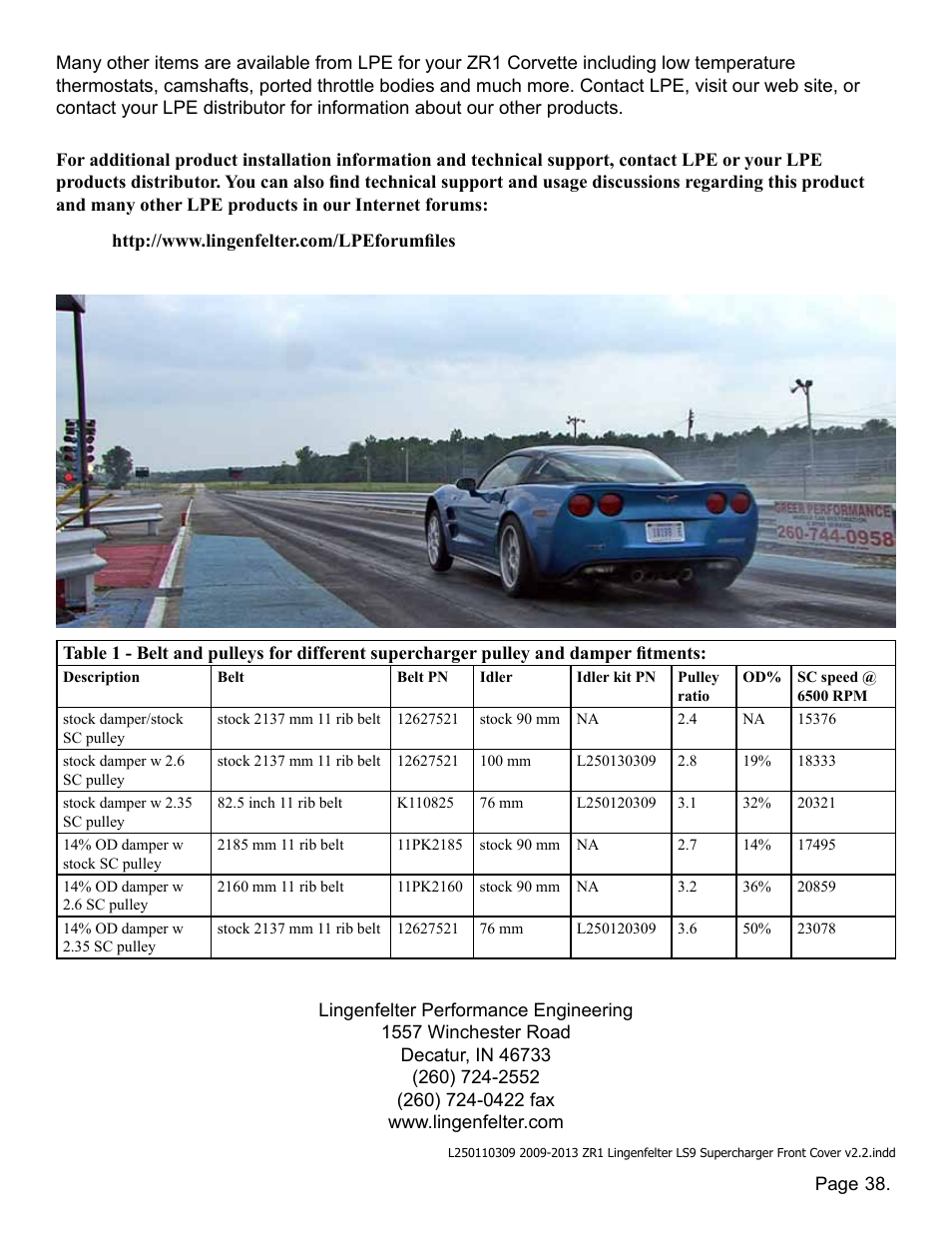 Lingenfelter L250110309 Lingenfelter C6 ZR1 Corvette Supercharger Front Cover 2009-13 v2.2 User Manual | Page 39 / 39