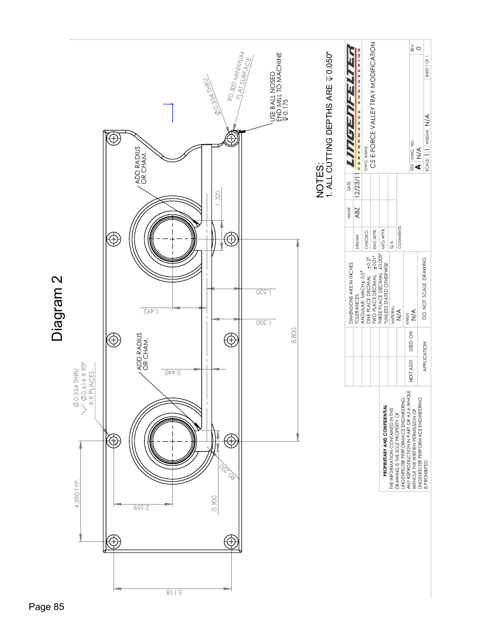 Diagram 2, Page 85, All cutting depths are 0.050 | Lingenfelter L250280197 Lingenfelter C5 Corvette E-Force Supercharger Install Kit v2.9 User Manual | Page 86 / 87
