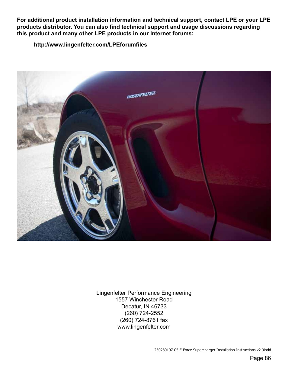 Lingenfelter L250280197 Lingenfelter C5 Corvette E-Force Supercharger Install Kit v2.9 User Manual | Page 87 / 87