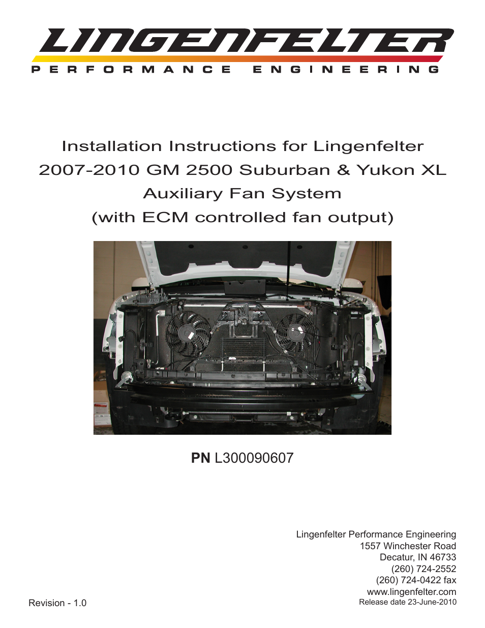 Lingenfelter L300090607 Lingenfelter Suburban Yukon Aux Fan Kit ECM Fan Control 2005-07 v1.0 User Manual | 20 pages