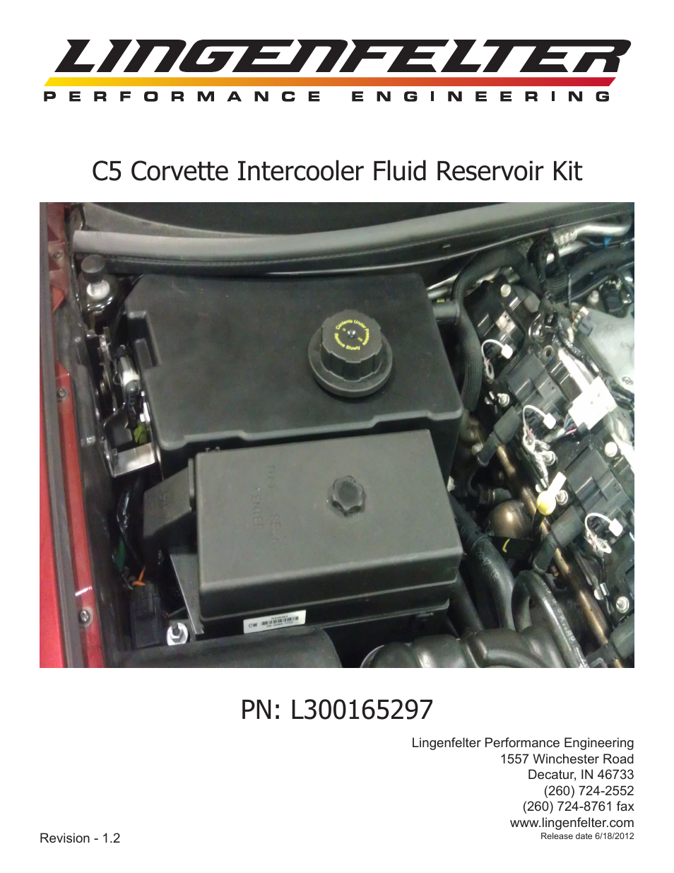 Lingenfelter L300165297 LPE C5 Corvette Supercharger Turbo Intercooler Reservoir Tank v1.2 User Manual | 6 pages