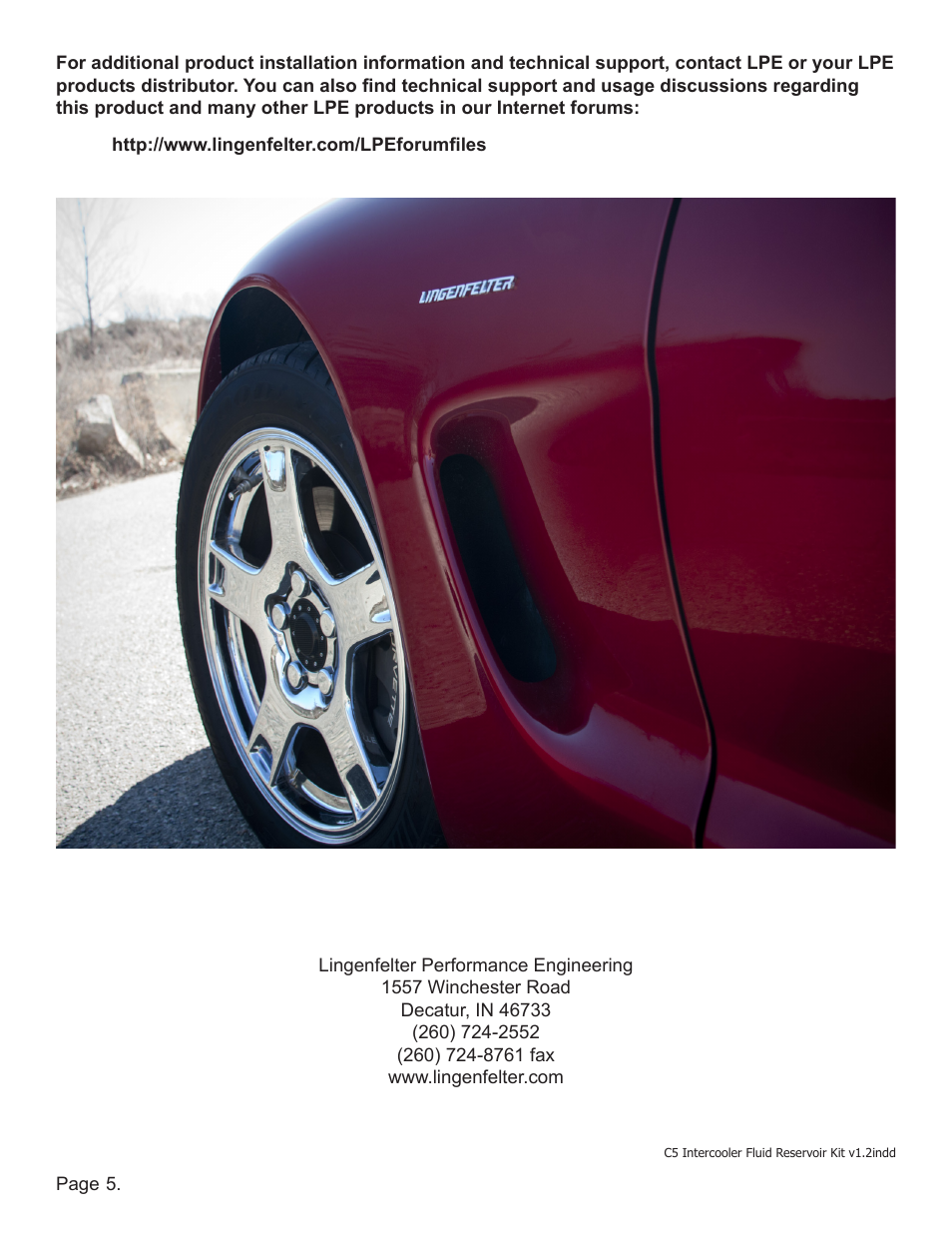 Lingenfelter L300165297 LPE C5 Corvette Supercharger Turbo Intercooler Reservoir Tank v1.2 User Manual | Page 6 / 6