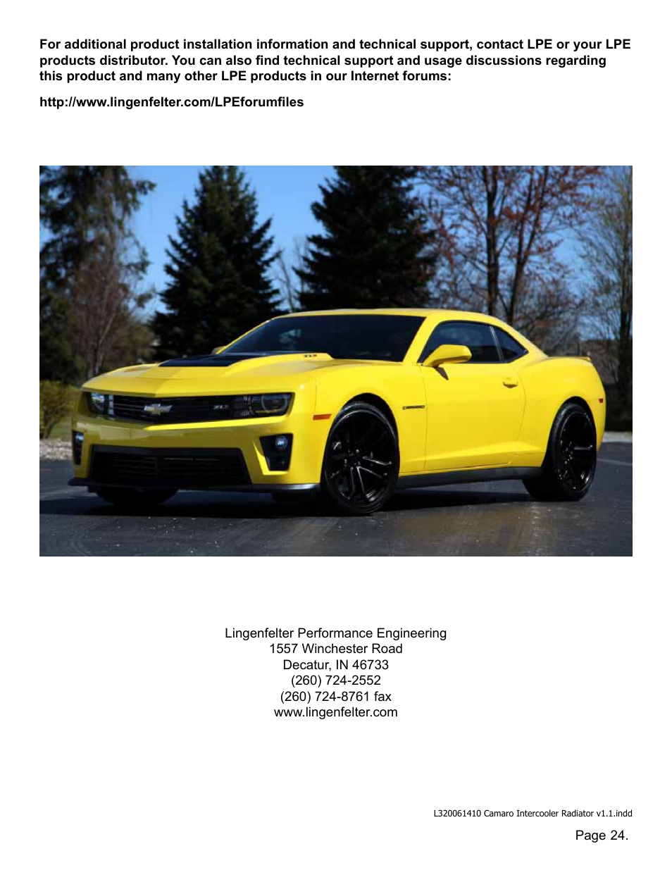Lingenfelter L320061410 Lingenfelter High Capacity Intercooler Heat Exchanger Camaro SS & ZL1 v1.1 User Manual | Page 25 / 27