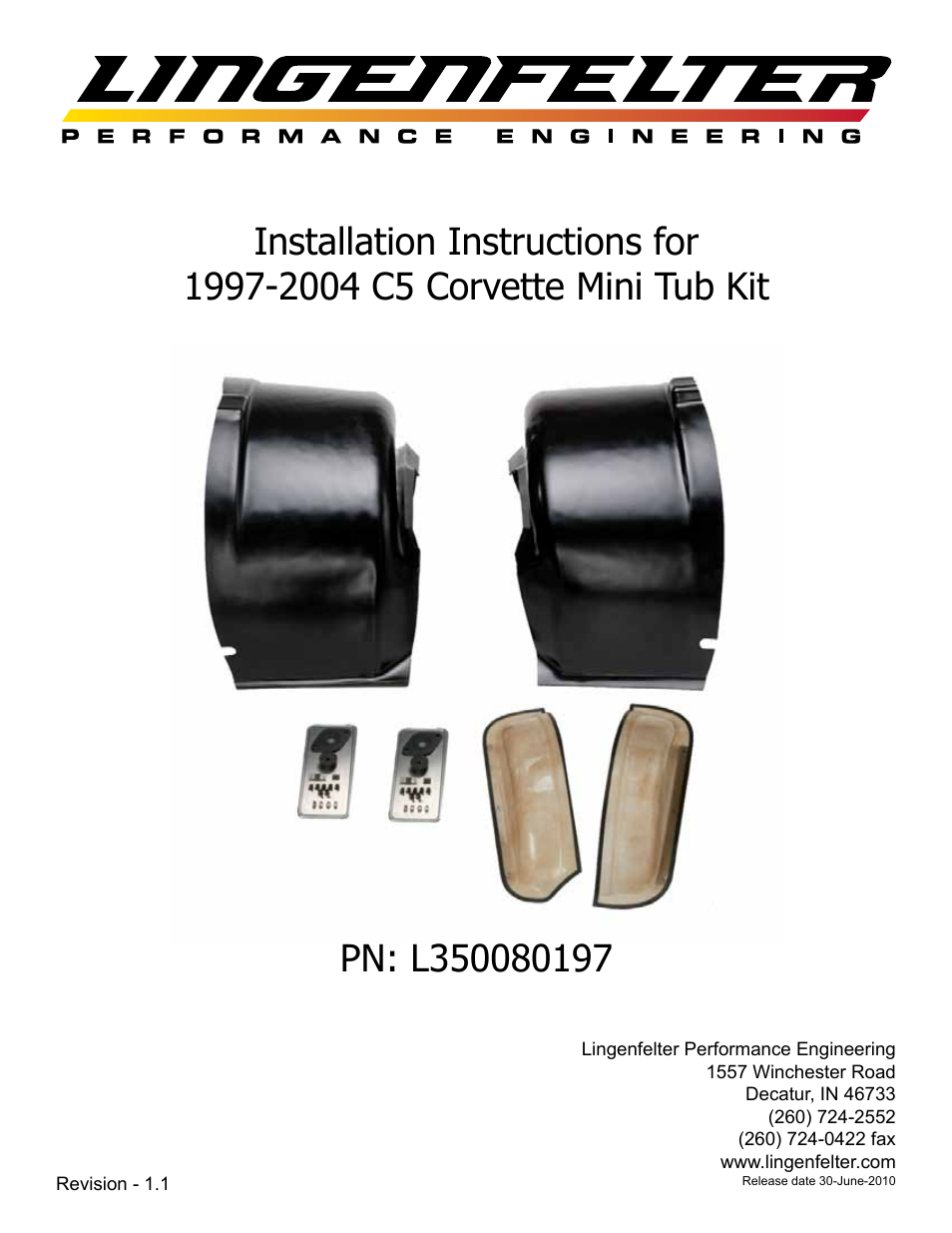 Lingenfelter L350080197 Lingenfelter C5 Corvette Mini Tub Kit User Manual | 15 pages