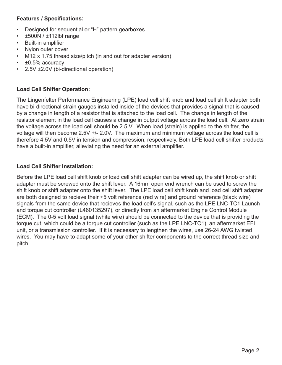 Lingenfelter L350170000 L350180000 LPE Load Cell Shift Knob LNC-TC1 Torque Cut Module v1.1 User Manual | Page 3 / 4