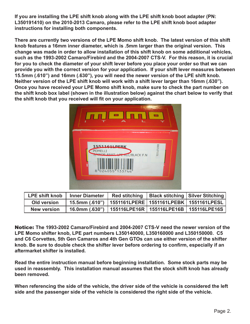 Lingenfelter L350xx0000 Lingenfelter Momo Shift Knob v1.4 User Manual | Page 3 / 6