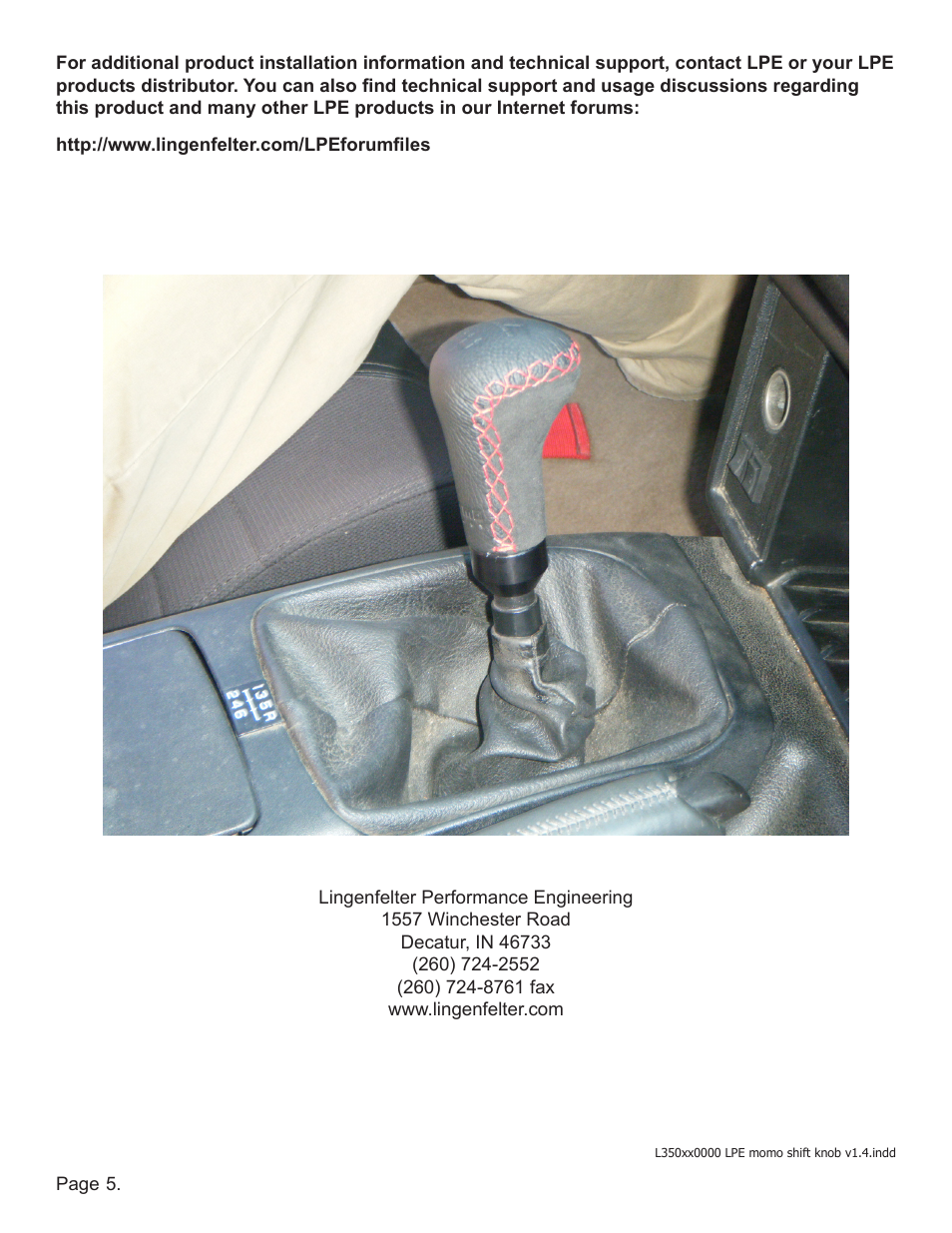 Lingenfelter L350xx0000 Lingenfelter Momo Shift Knob v1.4 User Manual | Page 6 / 6