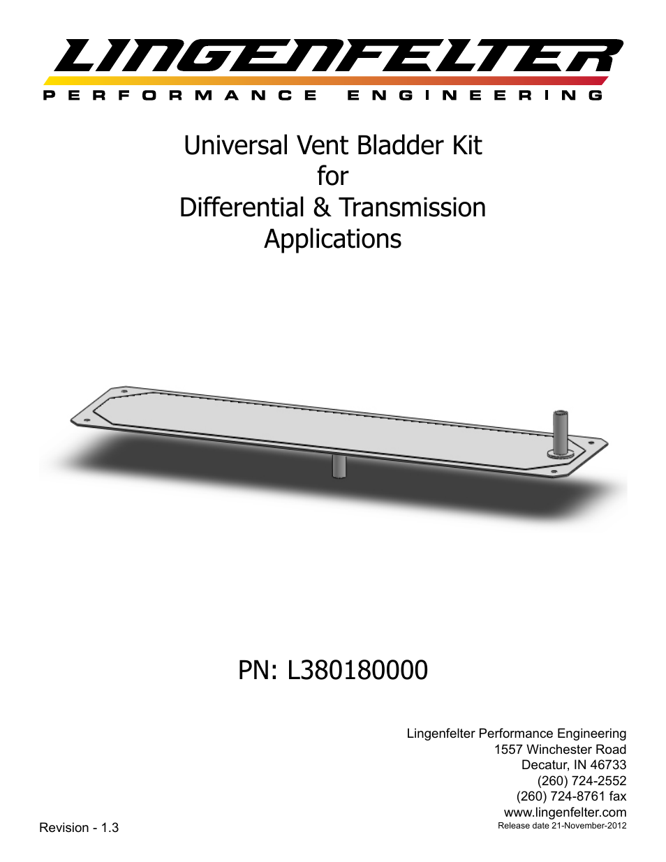 Lingenfelter L380180000 Lingenfelter Differential & Transmission Vent Bladder Kit v1.3 User Manual | 6 pages