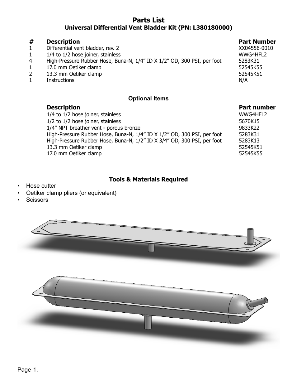 Parts list | Lingenfelter L380180000 Lingenfelter Differential & Transmission Vent Bladder Kit v1.3 User Manual | Page 2 / 6