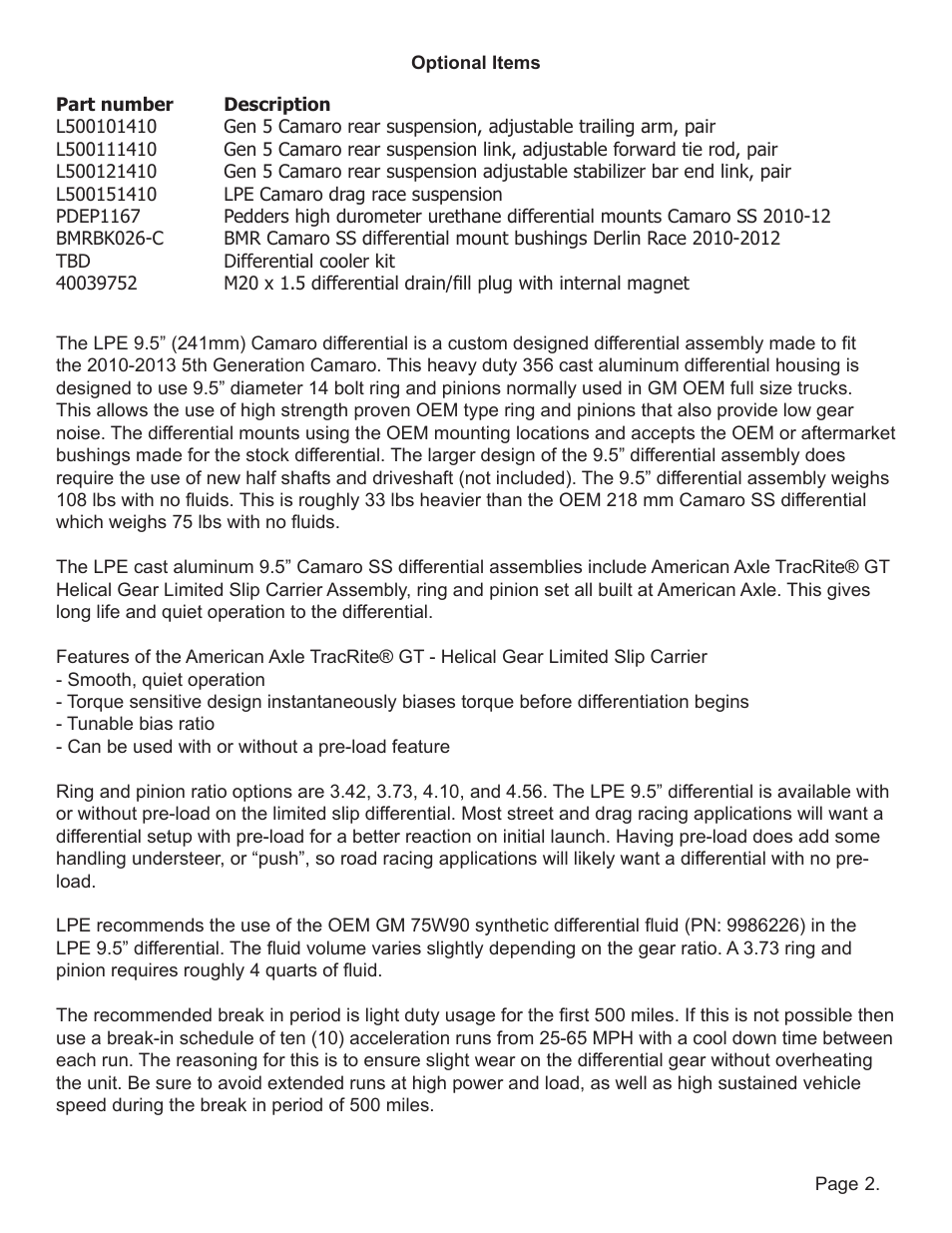 Lingenfelter L380xx1410 Lingenfelter Camaro Cast 241 MM Aluminum Differential 2010-12 v1.9 User Manual | Page 3 / 25