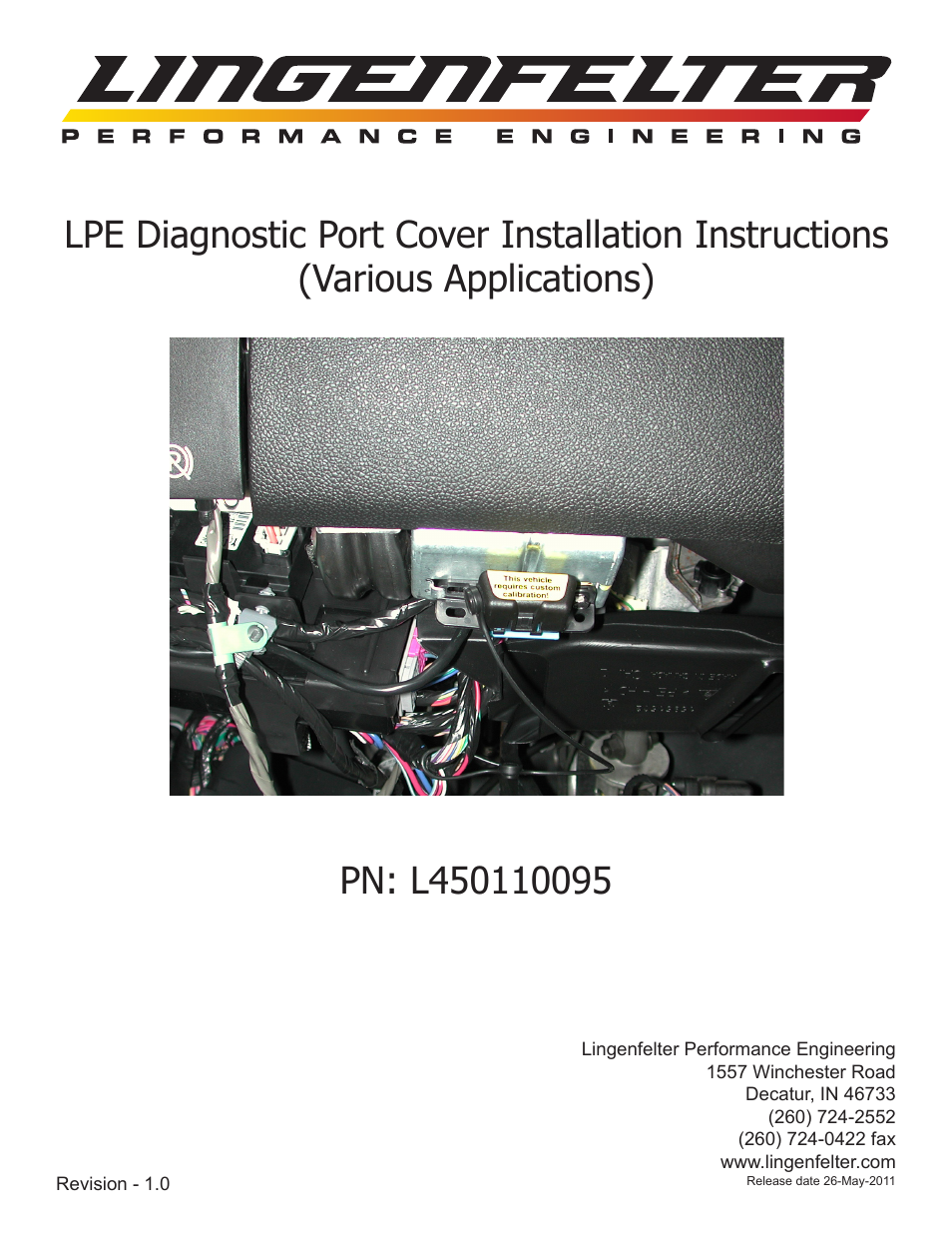 Lingenfelter L450110095 Lingenfelter Diagnostic Port Cover Kit v1.0 User Manual | 5 pages