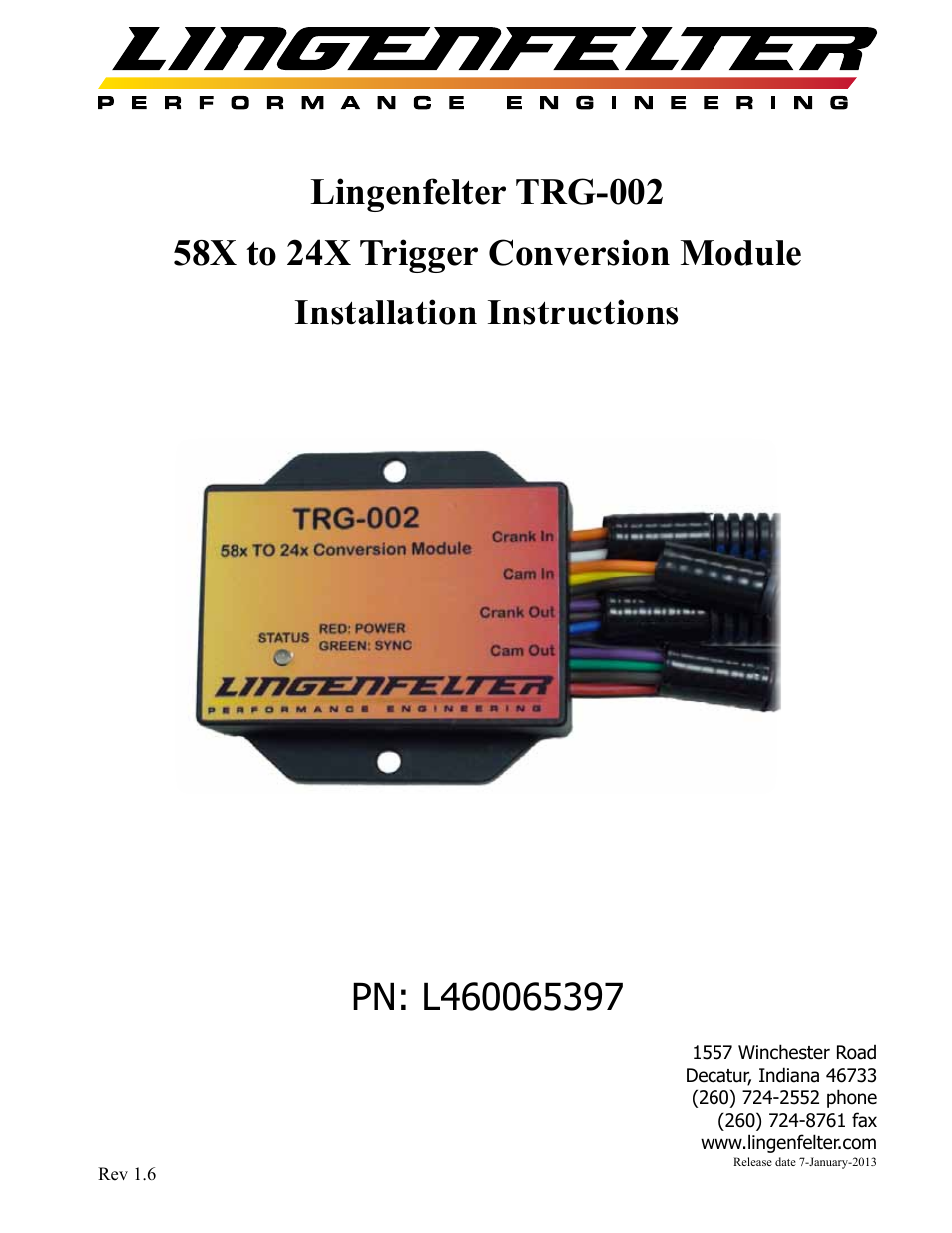 Lingenfelter L460065397 Lingenfelter TRG-002 58x Trigger Conversion Module v1.6 User Manual | 16 pages