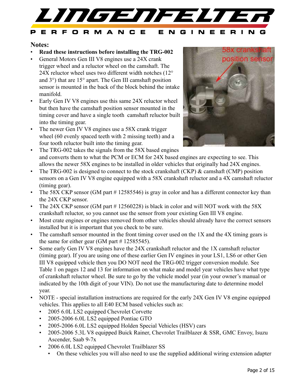 Lingenfelter L460065397 Lingenfelter TRG-002 58x Trigger Conversion Module v1.6 User Manual | Page 3 / 16