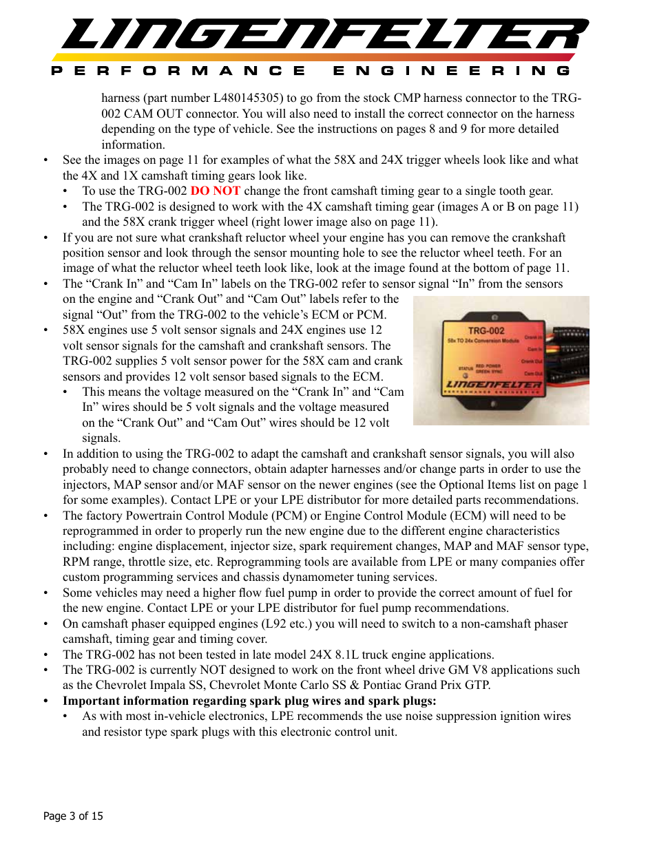 Lingenfelter L460065397 Lingenfelter TRG-002 58x Trigger Conversion Module v1.6 User Manual | Page 4 / 16