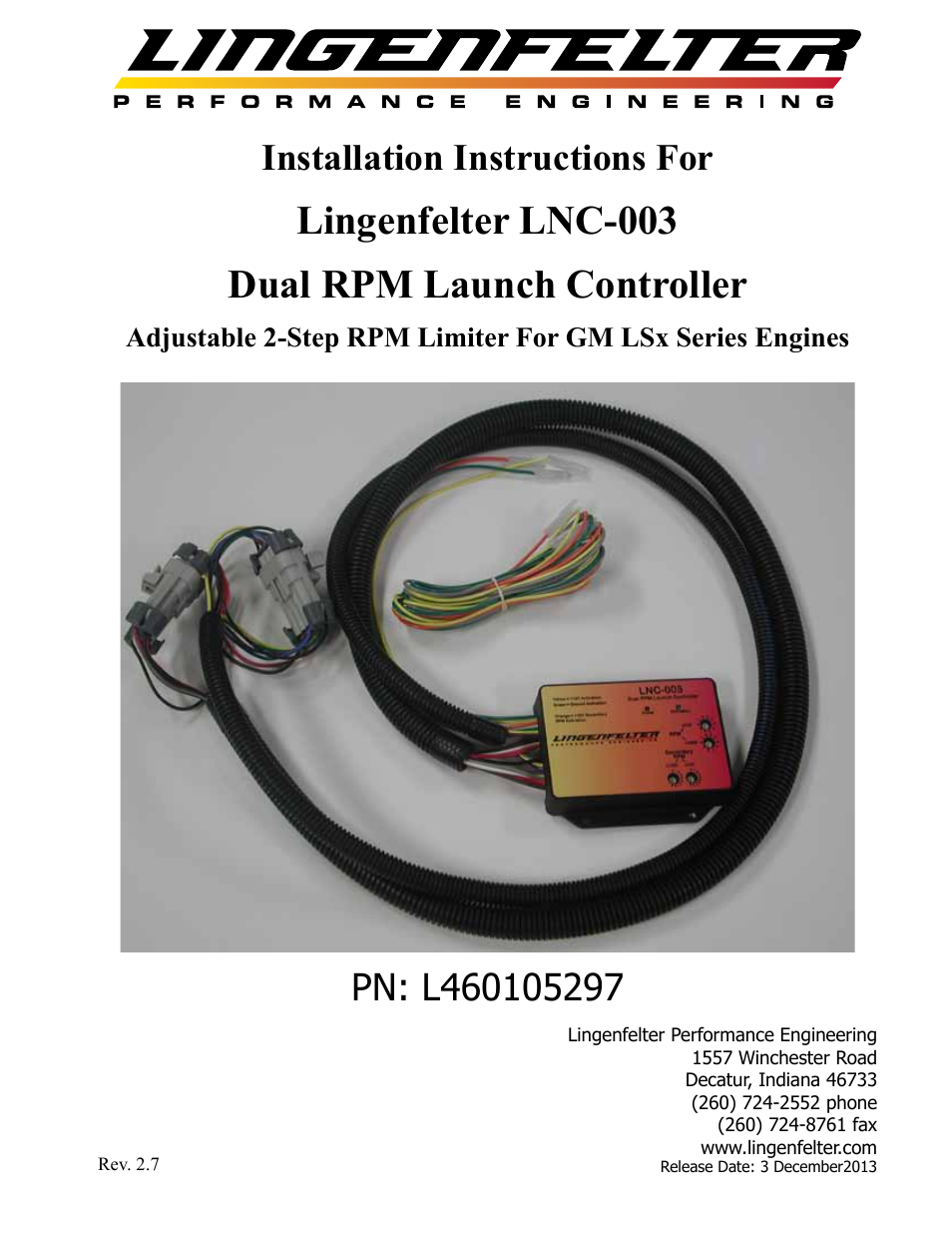 Lingenfelter L460105297 Lingenfelter LNC-003 Dual RPM Launch Controller v2.7 User Manual | 18 pages