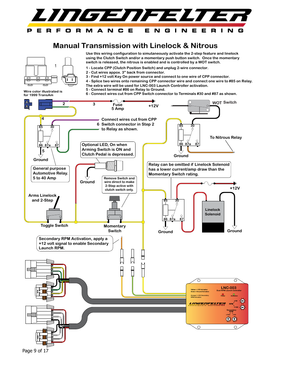 Manual transmission with linelock & nitrous, Page 9 of 17 | Lingenfelter L460105297 Lingenfelter LNC-003 Dual RPM Launch Controller v2.7 User Manual | Page 10 / 18
