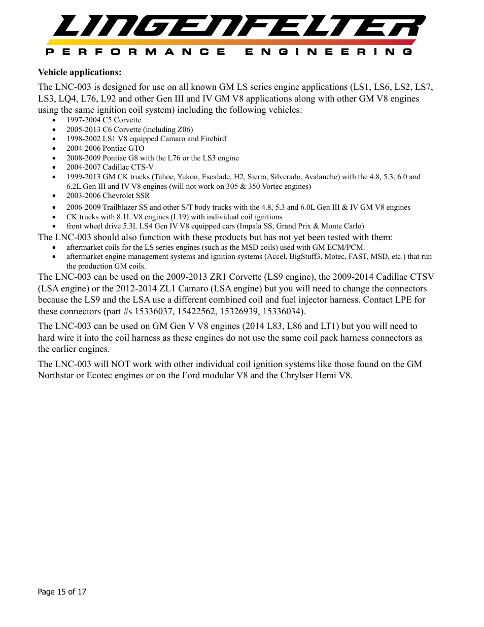 Lingenfelter L460105297 Lingenfelter LNC-003 Dual RPM Launch Controller v2.7 User Manual | Page 16 / 18