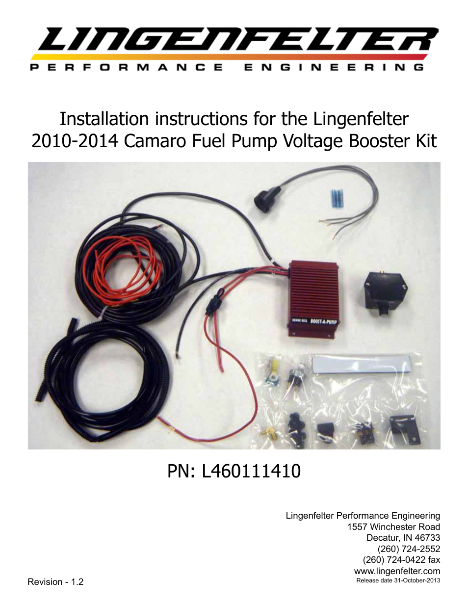 Lingenfelter L460111410 Lingenfelter Camaro SS Boost A Pump 2010-2014 v1.2 User Manual | 18 pages