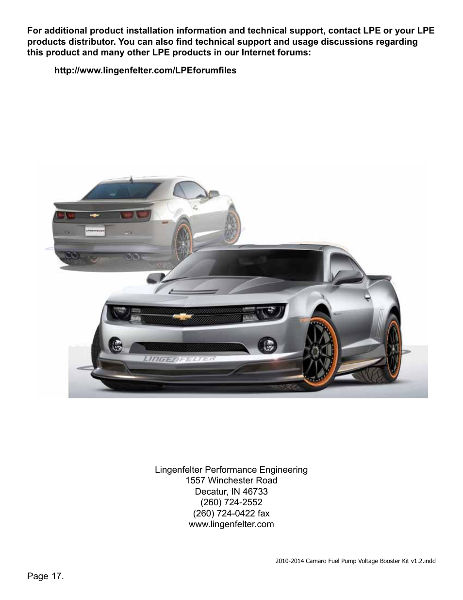 Lingenfelter L460111410 Lingenfelter Camaro SS Boost A Pump 2010-2014 v1.2 User Manual | Page 18 / 18