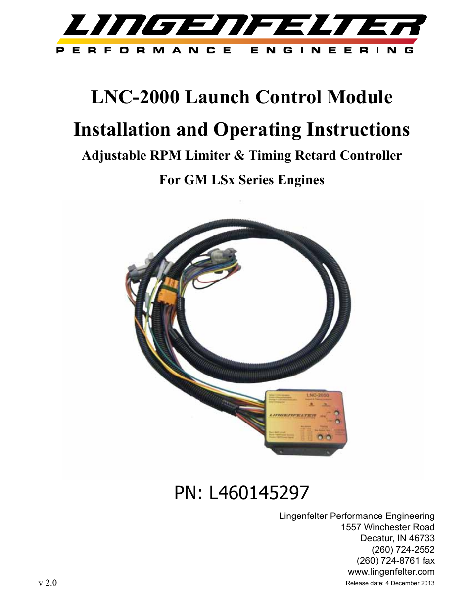 Lingenfelter L460145297 Lingenfelter LNC-2000 LS Timing Retard Launch Controller v2.0 User Manual | 32 pages