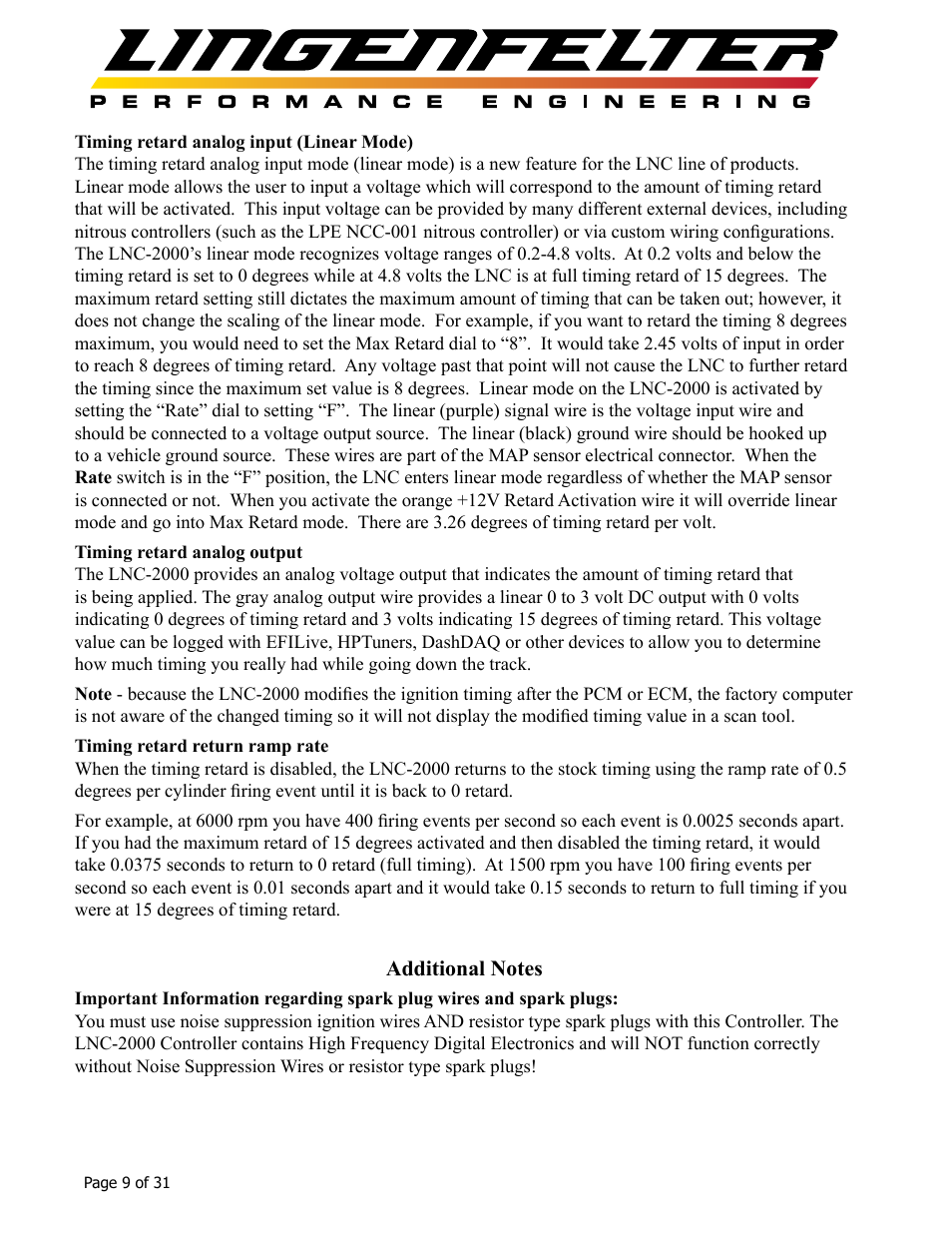 Lingenfelter L460145297 Lingenfelter LNC-2000 LS Timing Retard Launch Controller v2.0 User Manual | Page 10 / 32