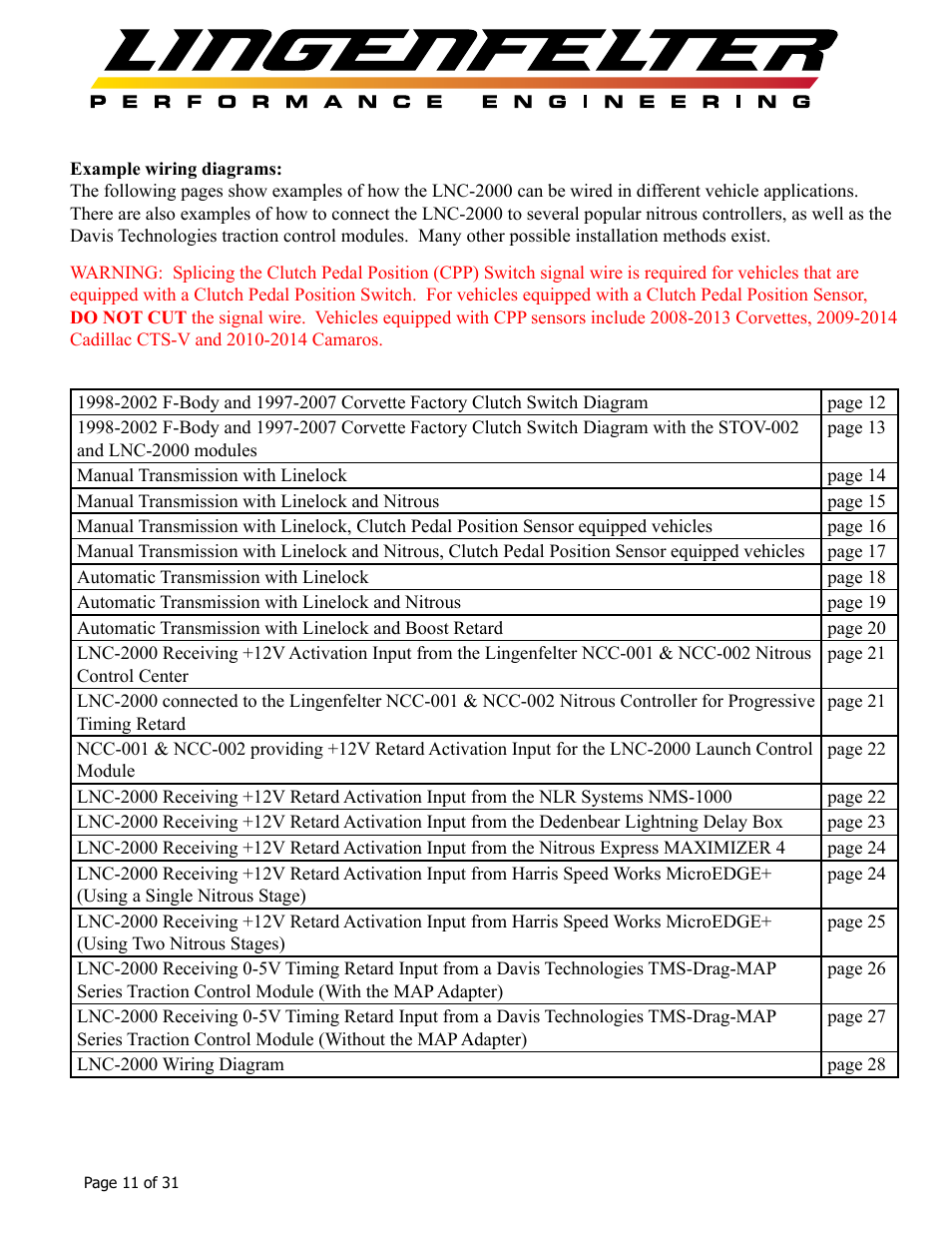 Lingenfelter L460145297 Lingenfelter LNC-2000 LS Timing Retard Launch Controller v2.0 User Manual | Page 12 / 32