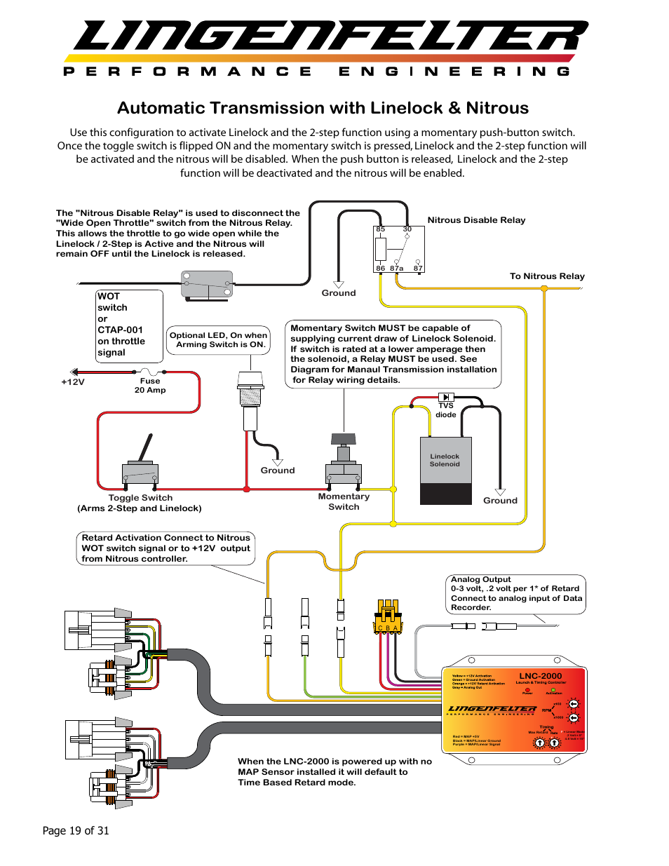Automatic transmission with linelock & nitrous, Page 19 of 31 | Lingenfelter L460145297 Lingenfelter LNC-2000 LS Timing Retard Launch Controller v2.0 User Manual | Page 20 / 32