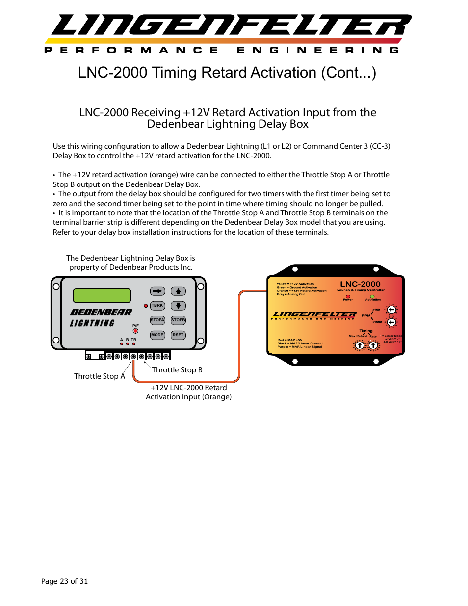 Lnc-2000 timing retard activation (cont...) | Lingenfelter L460145297 Lingenfelter LNC-2000 LS Timing Retard Launch Controller v2.0 User Manual | Page 24 / 32