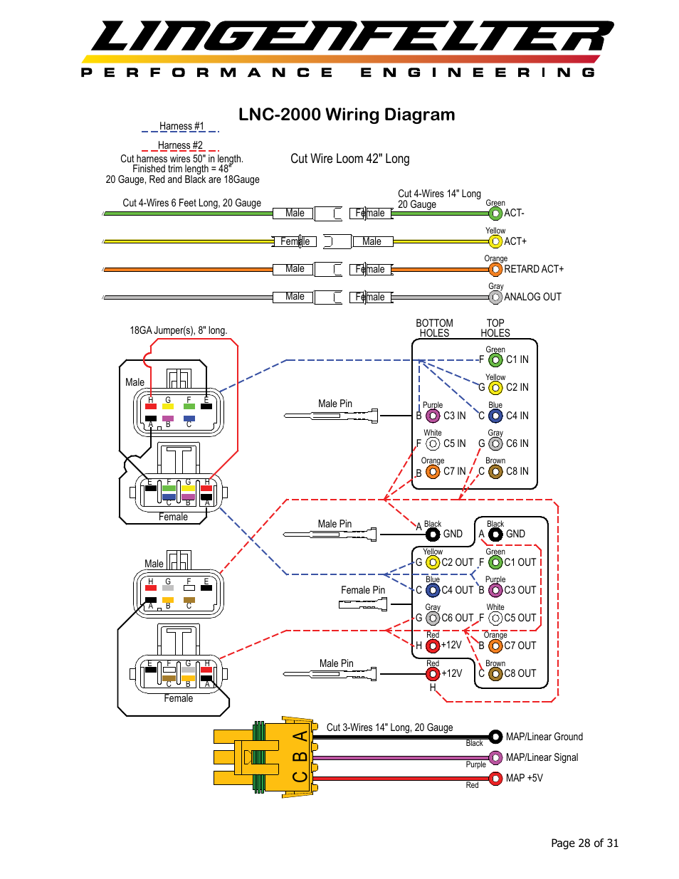 Ab c, Lnc-2000 wiring diagram, Cut wire loom 42" long | Lingenfelter L460145297 Lingenfelter LNC-2000 LS Timing Retard Launch Controller v2.0 User Manual | Page 29 / 32