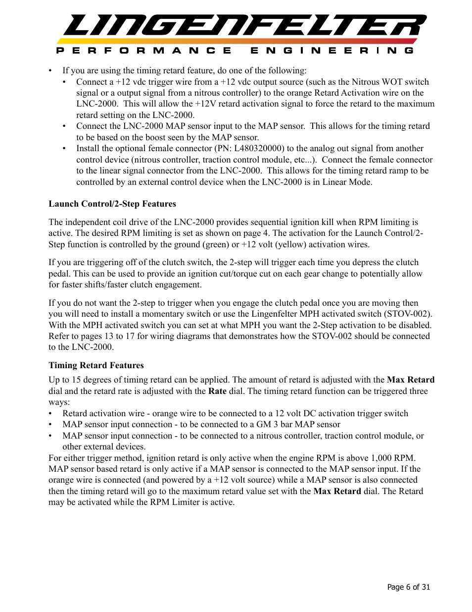 Lingenfelter L460145297 Lingenfelter LNC-2000 LS Timing Retard Launch Controller v2.0 User Manual | Page 7 / 32