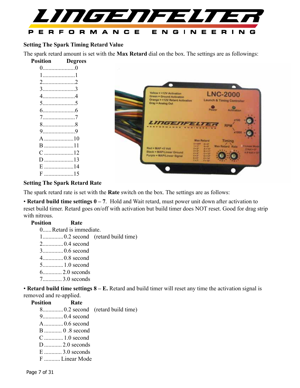 Lingenfelter L460145297 Lingenfelter LNC-2000 LS Timing Retard Launch Controller v2.0 User Manual | Page 8 / 32