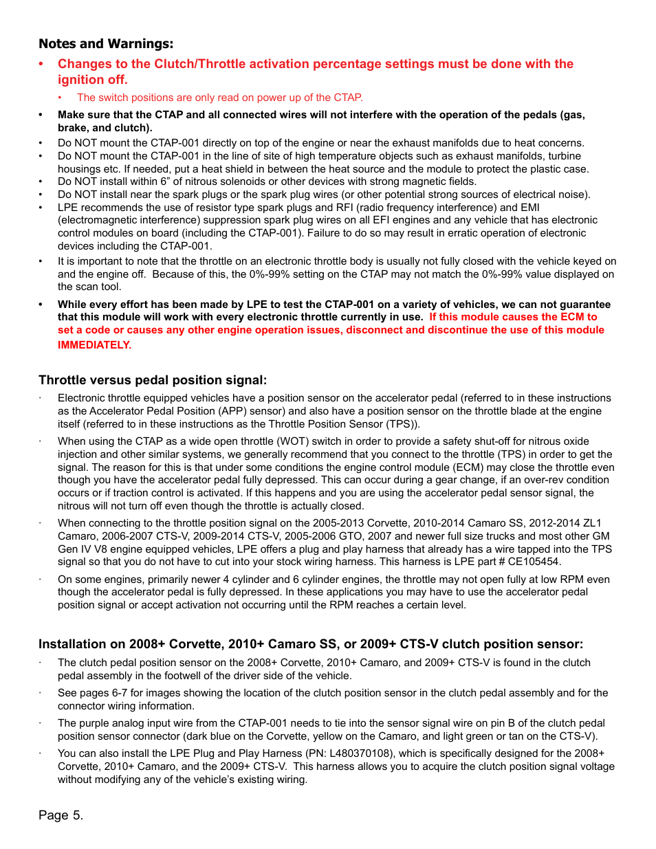 Lingenfelter L460190108 Lingenfelter CTAP-001 Clutch & Throttle Activation Position Switch v1.7 User Manual | Page 6 / 10