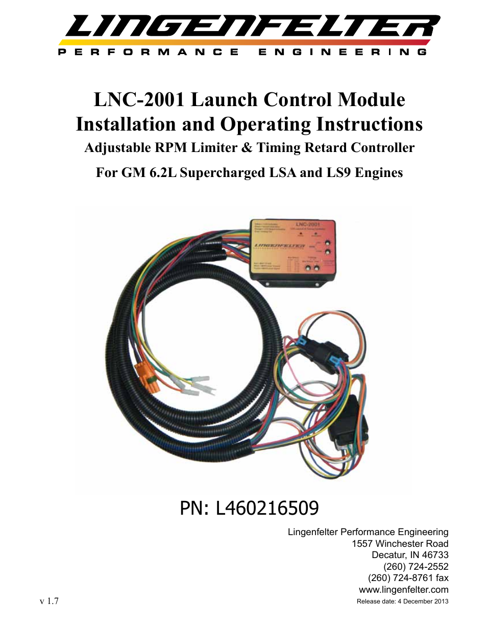 Lingenfelter L460145297 Lingenfelter LNC-2001 LS Timing Retard Launch Controller LSA LS9 v1.7 User Manual | 28 pages