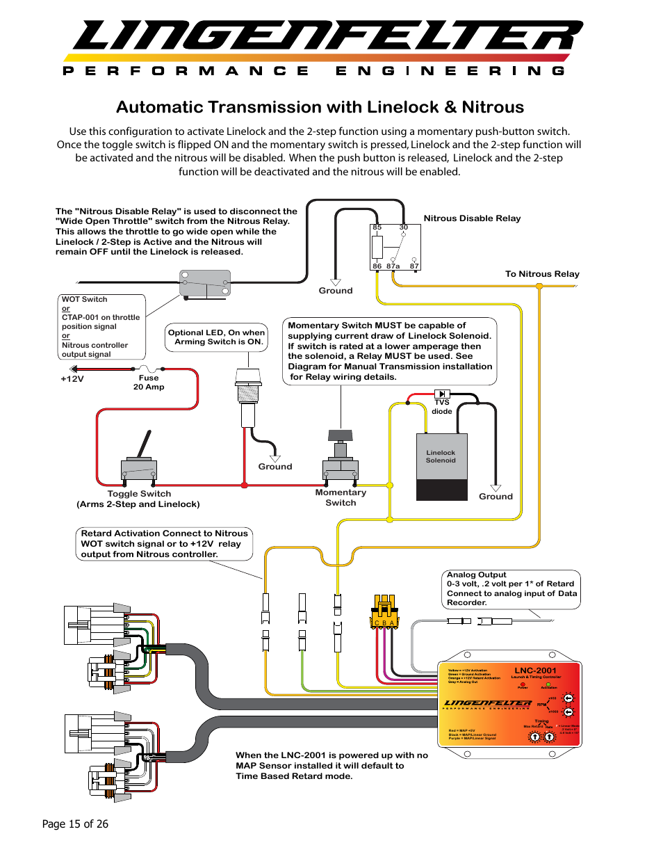 Automatic transmission with linelock & nitrous, Page 15 of 26 | Lingenfelter L460145297 Lingenfelter LNC-2001 LS Timing Retard Launch Controller LSA LS9 v1.7 User Manual | Page 16 / 28