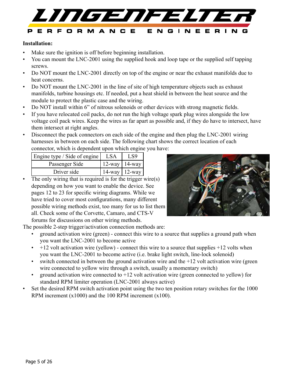 Lingenfelter L460145297 Lingenfelter LNC-2001 LS Timing Retard Launch Controller LSA LS9 v1.7 User Manual | Page 6 / 28
