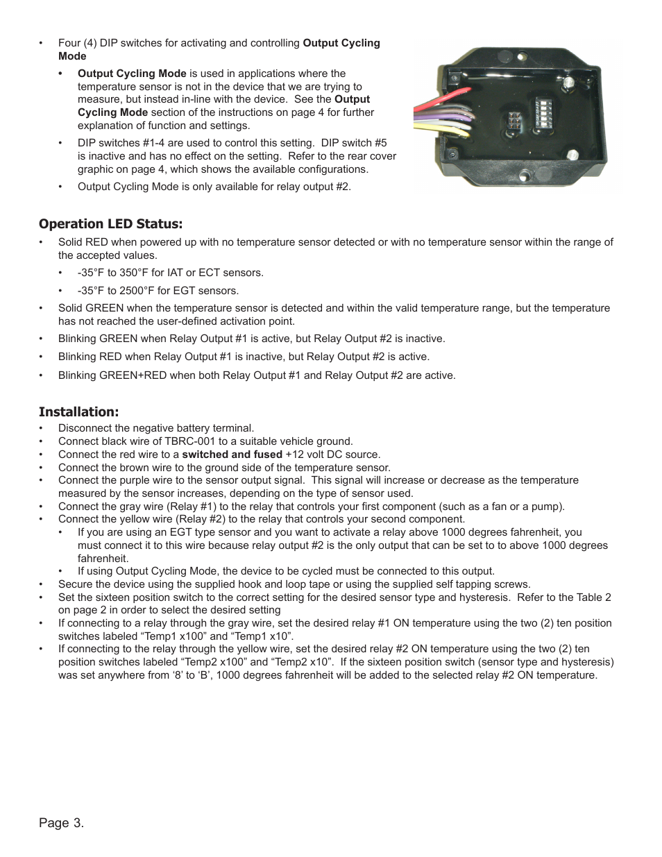 Lingenfelter L460220000 Lingenfelter TBRC-001 Temperature Based Relay Controller v1.0 User Manual | Page 4 / 9