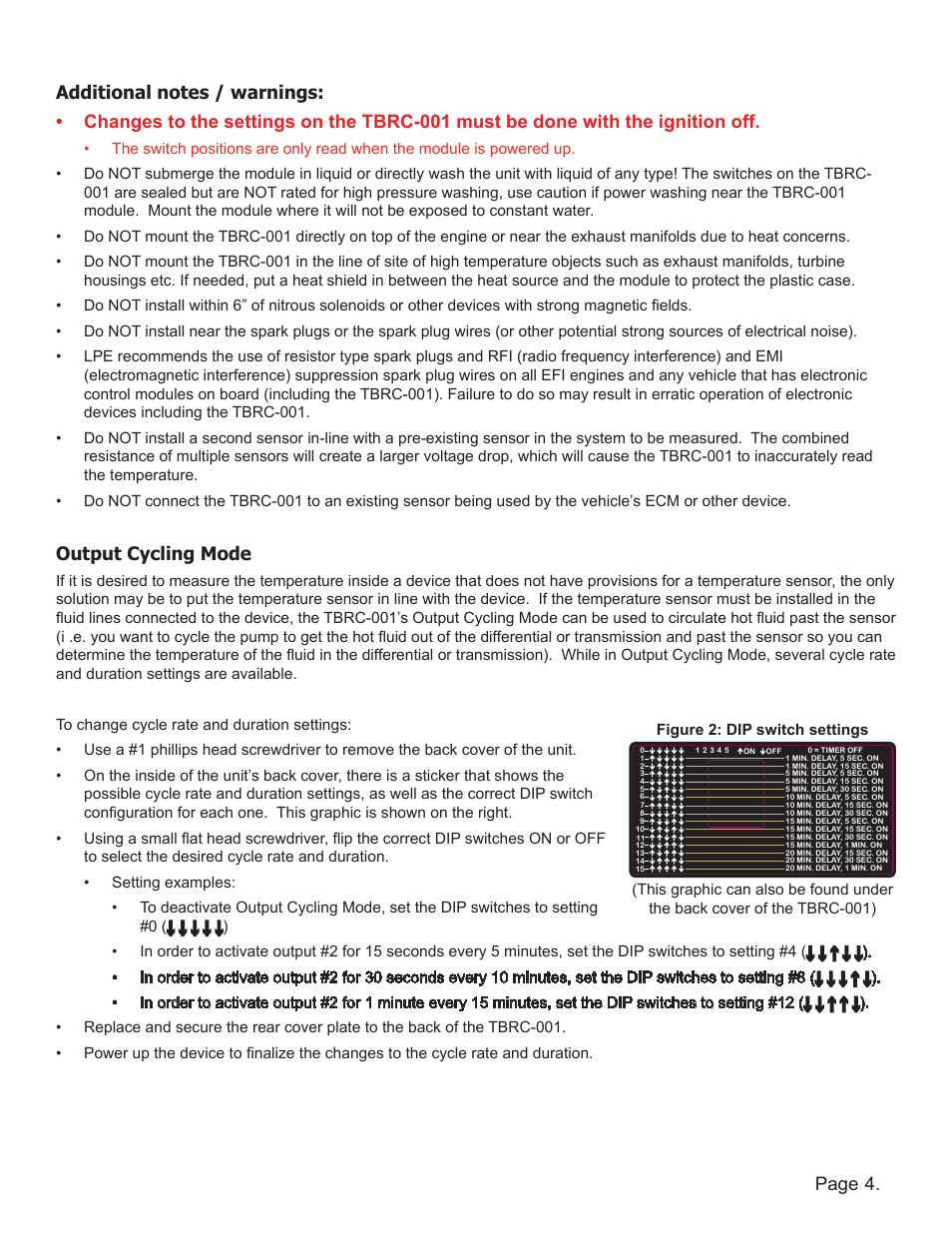 Output cycling mode | Lingenfelter L460220000 Lingenfelter TBRC-001 Temperature Based Relay Controller v1.0 User Manual | Page 5 / 9