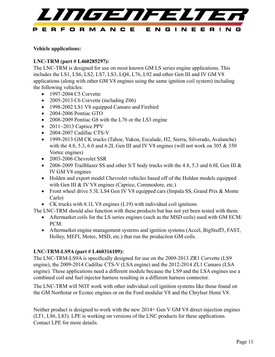 Lingenfelter L460285297 & L460316109 Lingenfelter LNC-TRM Torque Reduction Module v1.2 User Manual | Page 12 / 20