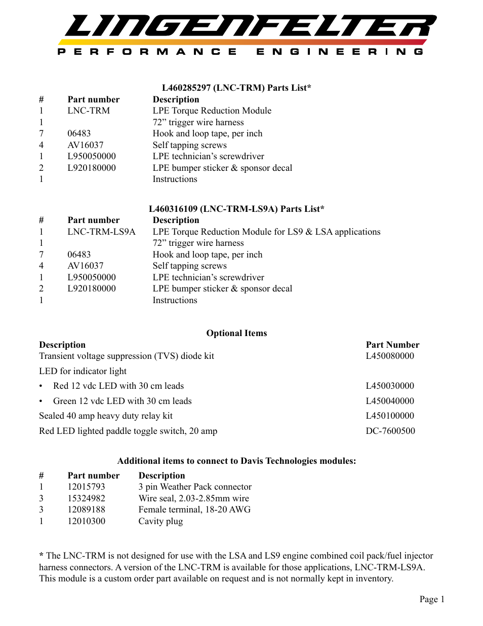 Lingenfelter L460285297 & L460316109 Lingenfelter LNC-TRM Torque Reduction Module v1.2 User Manual | Page 2 / 20