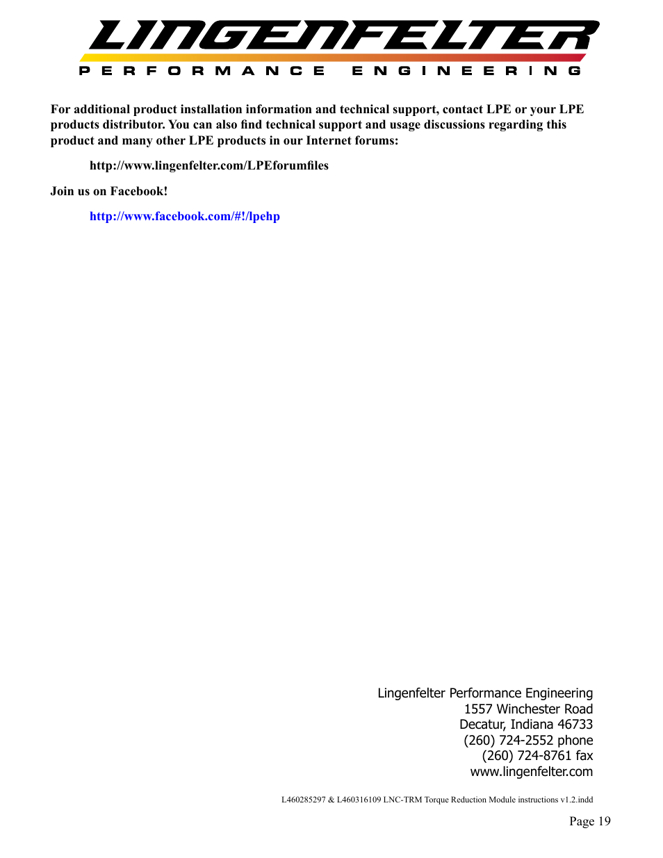Lingenfelter L460285297 & L460316109 Lingenfelter LNC-TRM Torque Reduction Module v1.2 User Manual | Page 20 / 20