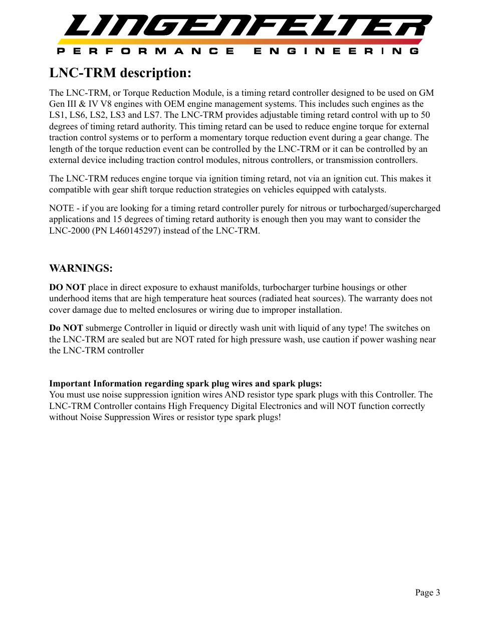 Lnc-trm description | Lingenfelter L460285297 & L460316109 Lingenfelter LNC-TRM Torque Reduction Module v1.2 User Manual | Page 4 / 20