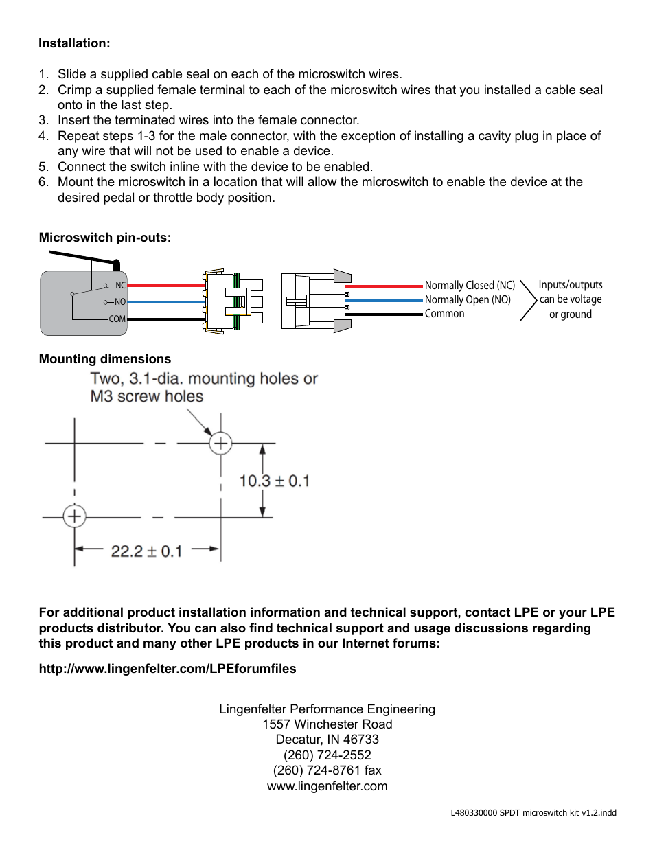 Lingenfelter L480330000 SPDT microswitch kit v1.2 User Manual | Page 2 / 2