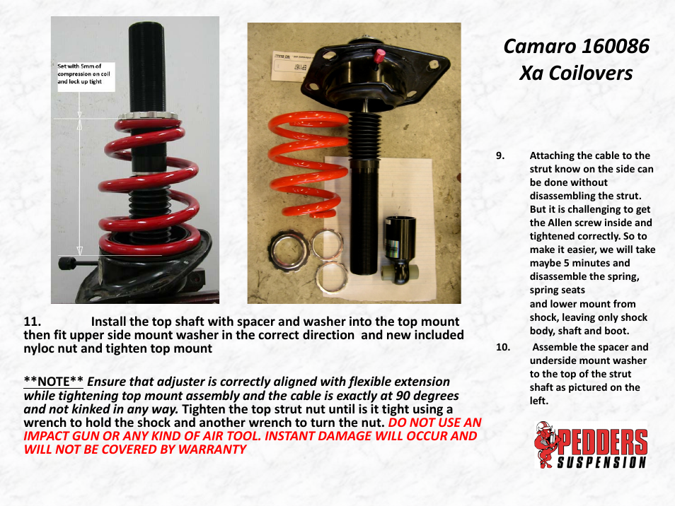 Camaro 160086 xa coilovers | Lingenfelter L500151410 Lingenfelter - Pedders Camaro SS Coil Over Shocks User Manual | Page 13 / 21