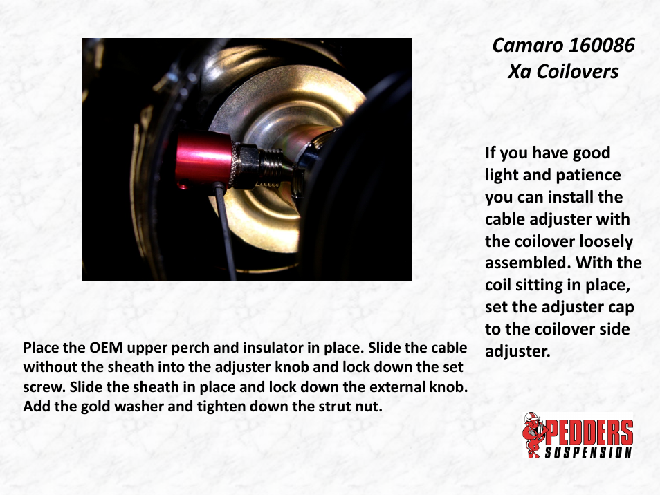 Camaro 160086 xa coilovers | Lingenfelter L500151410 Lingenfelter - Pedders Camaro SS Coil Over Shocks User Manual | Page 14 / 21