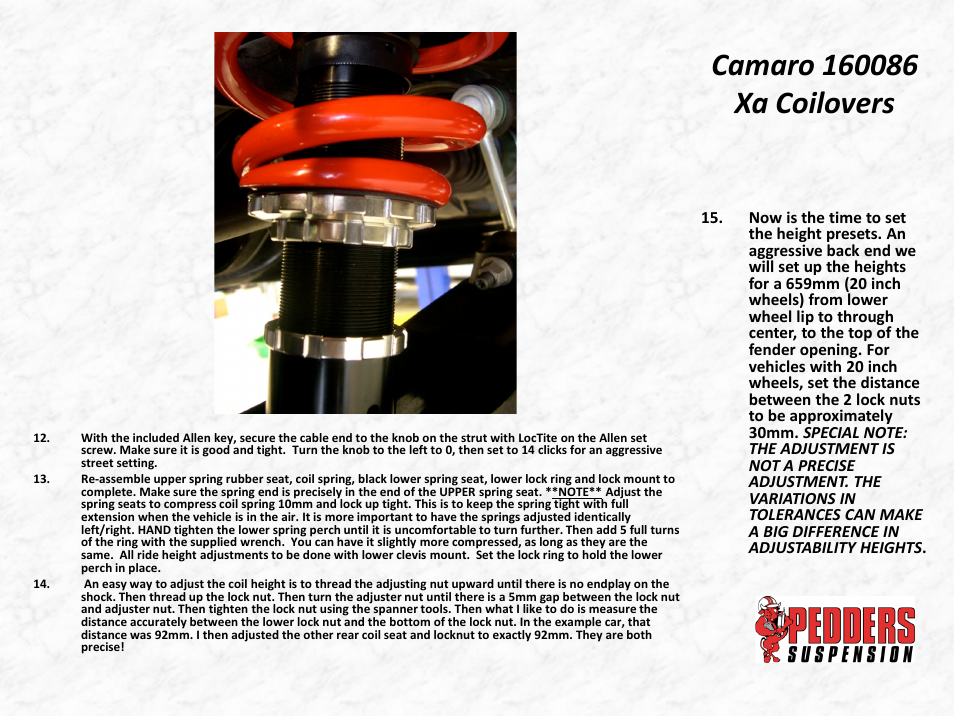 Camaro 160086 xa coilovers | Lingenfelter L500151410 Lingenfelter - Pedders Camaro SS Coil Over Shocks User Manual | Page 15 / 21