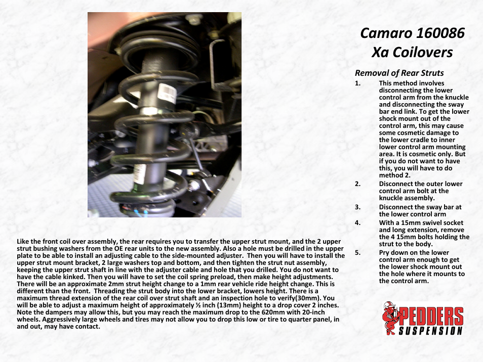 Camaro 160086 xa coilovers | Lingenfelter L500151410 Lingenfelter - Pedders Camaro SS Coil Over Shocks User Manual | Page 8 / 21