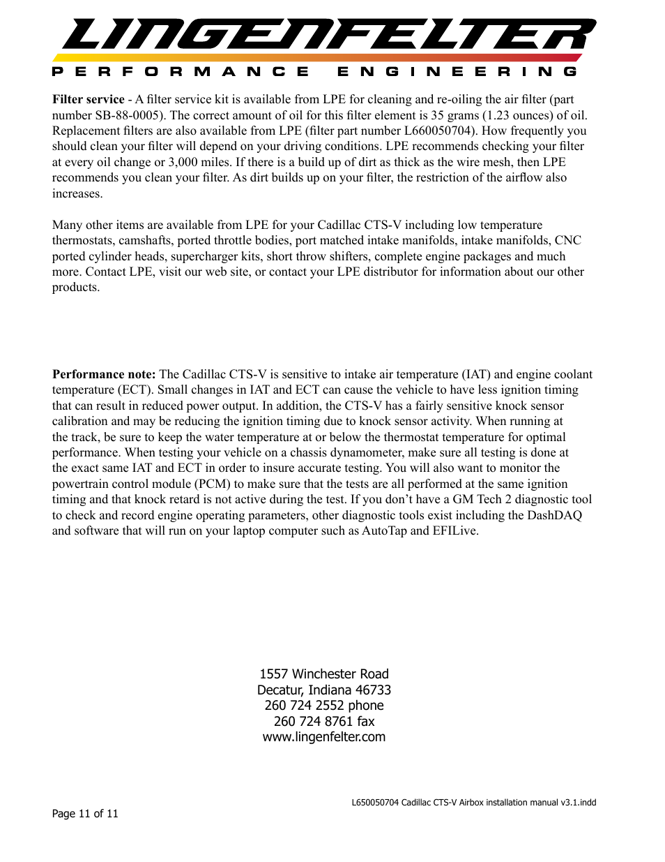 Lingenfelter L650050704 Lingenfelter Cadillac CTS-V Airbox 2004-2007 v3.1 User Manual | Page 12 / 12